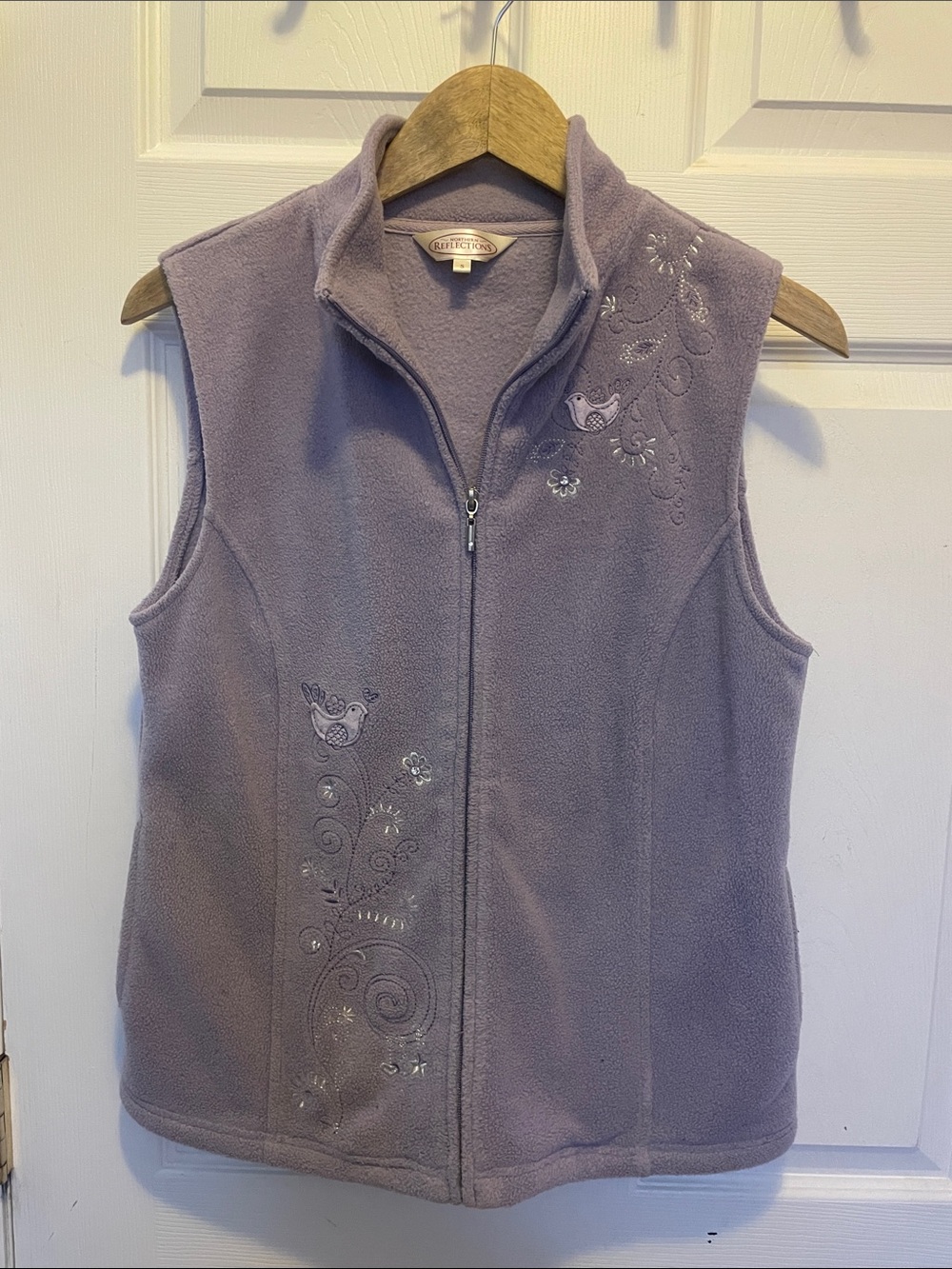 Northern Reflections Lavender Fleece Vest with Embroidered Birds
